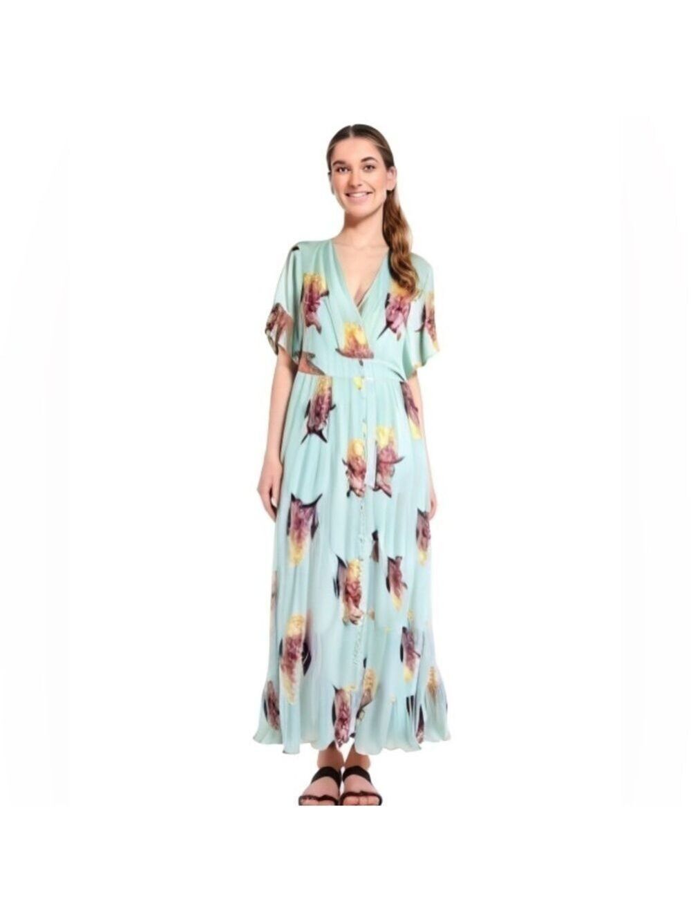 Altar’d State Floral Button Down Maxi Seafoam Dress